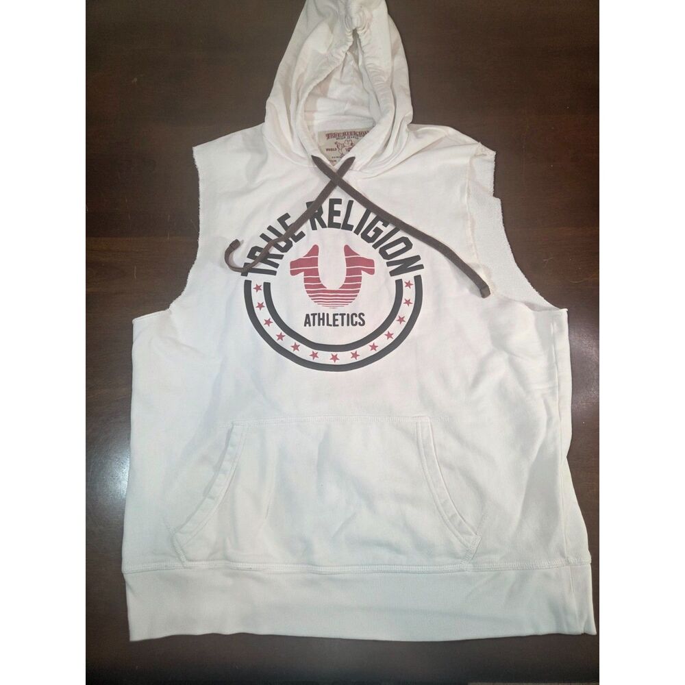 True Religion White Zip-Up Hoodie Men's Size XL Sleeveless